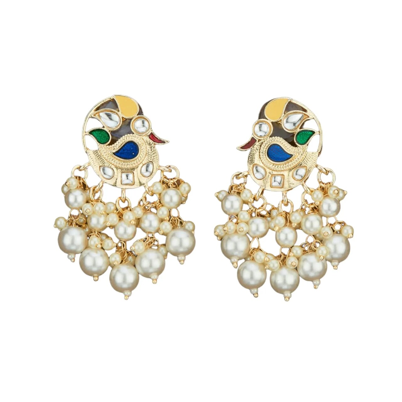 Indian Peacock Earrings for Women - Indian Jhumka Earrings for Women Chandbali Earring in Golden Tone Faux Pearl Bollywood Style Chandelier Dangle Earrings Jewelry for Bride Gift for Her